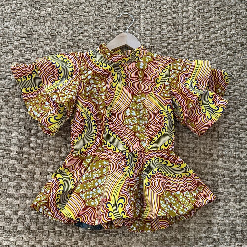 Handmade 100% Cotton Wax Block Print Peplum Top Women’s Size Small - Picture 7 of 16
